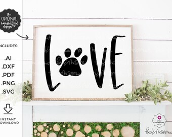 Love SVG - Paw Print SVG - Silhouette Cut File - Dog SVG - Instant Download for Cricut - Instant Download Silhouette - Love Paw Print