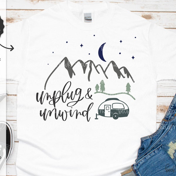 Unplug & Unwind SVG - Summer Svg - Camping Svg - Silhouette File - Cricut File - Cricut SVG - SVG File - Camper Svg - Travel Svg