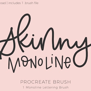 Può includere: Un pennello digitale per Procreate chiamato "Skinny Monoline" per creare lettere scritte a mano. Il pennello è progettato per creare lettere monoline.