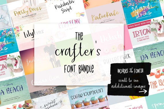 The Crafter S Font Bundle Whimsical Fonts Cursive Font Etsy