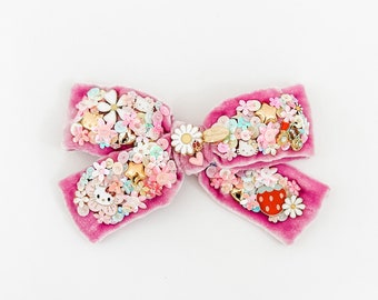 Sweet Kitty Bow in Silk Velvet  | Velvet Bow | Baby Bow | Toddler Bow | Baby Headband | Hair Bow | Girls Hair Bow