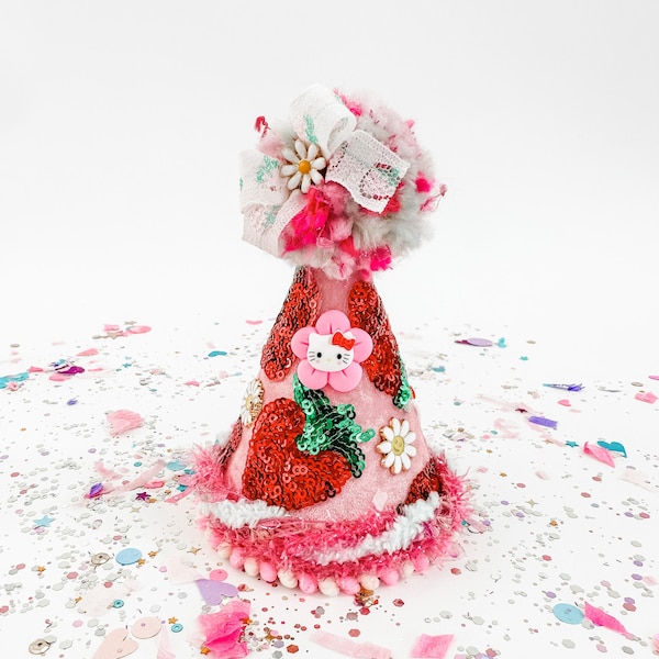 Sweet Kitty & Strawberry Posh Party Girl Hat | Birthday Fascinator | Birthday Hat