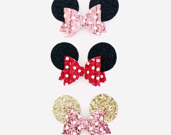 Glitter Bow Minnie Mouse Ears Hair Clip Hairclip