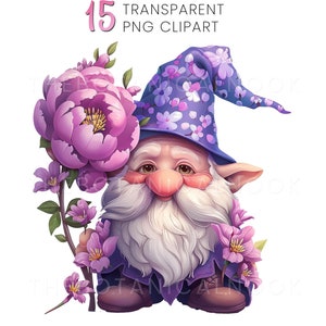 15 PNG Spring Gnome Clipart Bundle, Cute Clipart, Flower Fruit Gnomes Graphics, Spring sublimation, Transparent background, Commercial Use