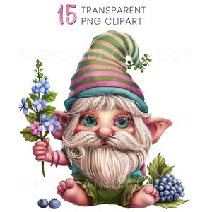 15 PNG Spring Gnome Clipart Bundle, Cute Clipart, Flower Fruit Gnomes Graphics, Spring sublimation, Transparent background, Commercial Use