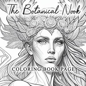 Elegant Fantasy Fairy Woman Coloring Page, Adults + kids- Instant Download - Grayscale Coloring Page - Gift, Printable Art - JPG, PDF