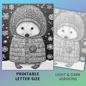 30 Cute Porcupines Animal Coloring Page Book, Adults + kids Instant Download Grayscale Coloring Page, Printable PDF, Feast, Family, Cute image 8