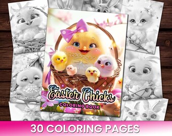 30 Paaskuikens Kleurplaten Boek, Volwassenen + kinderen - Instant Download grijswaarden kleurplaat, afdrukbare PDF, Paaskleuren, Eibundel