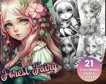 Delicate Forest Fairy Girls Fantasy  Coloring Book pt 2 , Adults + kids- Instant Download - Grayscale Coloring Page - Gift, Printable PDF