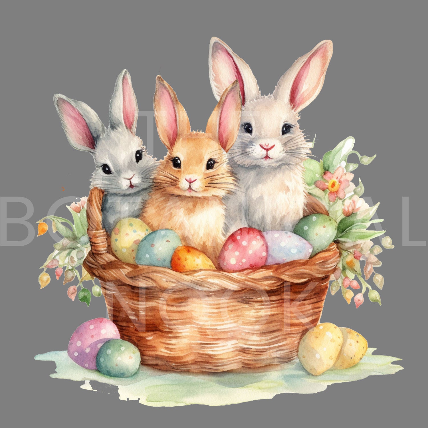 XISAOK ハッピー イースター カプレット 1組 ドアカーテン 吊り下げバナー バニー エッグ ニンジン 装飾 2022 ホーム イースター バスケットバニー水彩クリップアート（グラフィック）イラストインスタントダウンロードコマーシャル、イースターバニー、イースターエッグ ..., image size:1500x1500