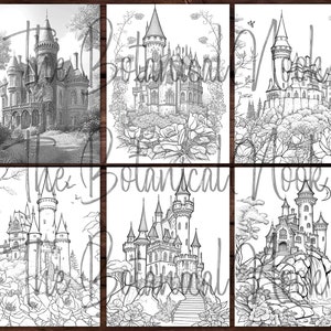 21 Castillos Elegante libro para colorear, Descarga instantánea para adultos Página para colorear en escala de grises PDF imprimible, cabañas, castillos medievales, hermosos imagen 8