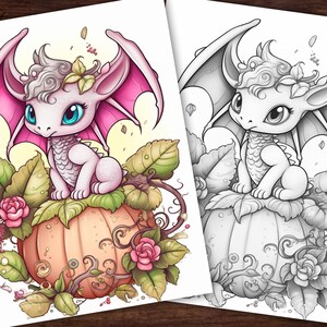 Baby Spring Dragon #2 Fantasy Coloring Page, Adults + kids- Instant Download Grayscale Coloring Page, Printable PDF, Dragons coloring