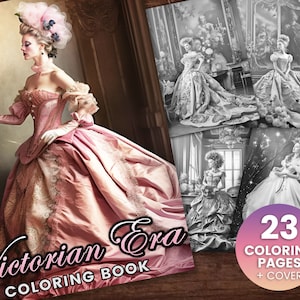 Victorian Era Beautiful Women Coloring Book, Adults + kids- Instant Download Grayscale Coloring Page - Printable PDF, glowing women beauty