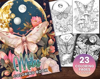 23 falene libro da colorare, adulti bambini download immediato - libro da colorare in scala di grigi - PDF stampabile, colorazione falena, colorazione spirituale, fiori