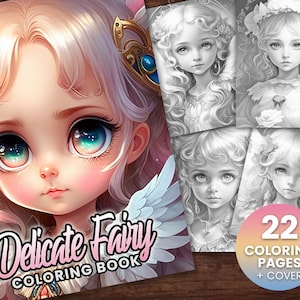 Zarte Fee Darling Girl, Anime Malbuch, Erwachsene + Kinder- Sofort Download - Graustufen Malseite - Geschenk, Printable Art PDF, cute