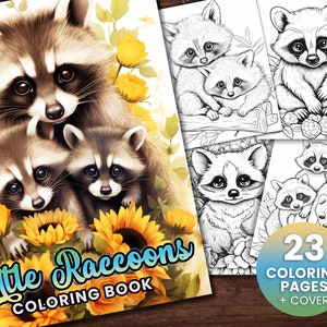 23 Wald Kleine Waschbären Malvorlagen Buch, Erwachsene + Kinder Sofort Download Graustufen Malseite, Printable PDF Waschbär