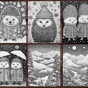 30 Cute Porcupines Animal Coloring Page Book, Adults + kids Instant Download Grayscale Coloring Page, Printable PDF, Feast, Family, Cute image 4