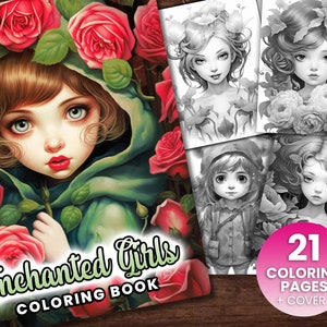 Verzauberte Fee Fantasy Anime Malseite, Erwachsene + Kinder - Instant Download - Graustufen Malseite - Geschenk, printable Art PDF