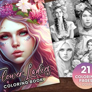 Flower Ladies Fairy Women Fantasy Coloring Book, Adults + Kids- Instant ...