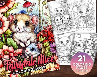 Märchen-Mäuse Malbuch, Erwachsene Kinder, sofort Download - Graustufen Malbuch - Printable PDF, Mäuse und Maus, Märchen-Färbung