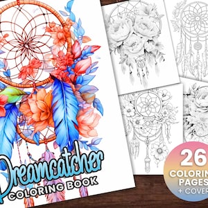 26 Dream Catchers Coloring Book, Adults kids Instant Download -Grayscale Coloring Book - Printable PDF,  dreamcatcher coloring, Coloring