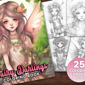 Fairy Darlings Fairy Girls Fantasy Anime Coloring Page, Adults + kids- Instant Download - Grayscale Coloring Page - Gift, Printable Art PDF