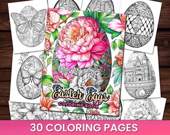 30 Paasei Patronen Kleurplaten Boek, Volwassenen + kinderen - Instant Download Grijswaarden Kleurplaat, Afdrukbare PDF, Paaskleuren, Eiplezier