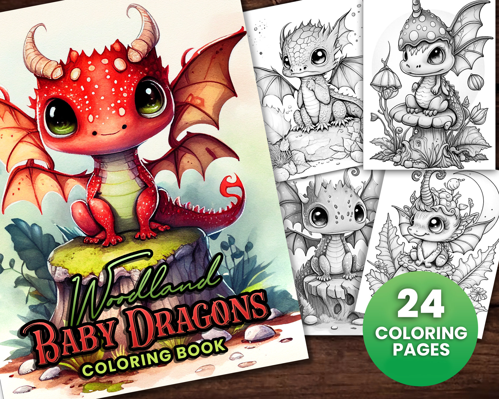 100 Baby Dragon Coloring Pages, Fantasy, Adults and Kids Coloring Book,  Digital Coloring Sheets, Instant Download, Printable PDF File. 