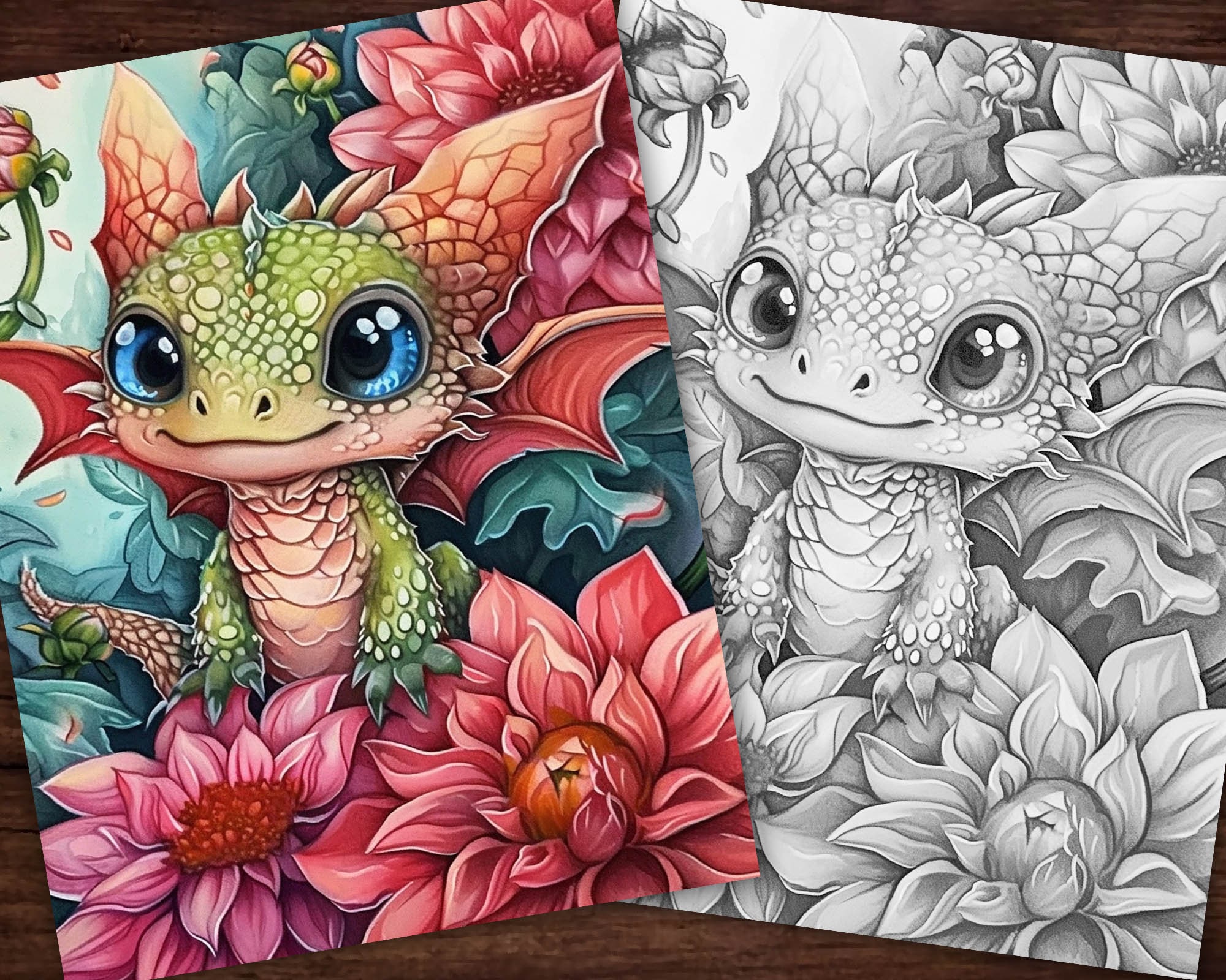 Baby Blooming Flower Dragon #21 Fantasy Coloring Page, Adults + kids…