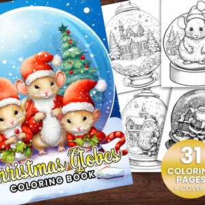 31 Weihnachten Schneekugeln Malseite Buch, Erwachsene + Kinder Sofort Download Graustufen Malseite, Printable, Weihnachten, Festlich, Urlaub