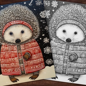 30 Cute Porcupines Animal Coloring Page Book, Adults + kids Instant Download Grayscale Coloring Page, Printable PDF, Feast, Family, Cute image 10
