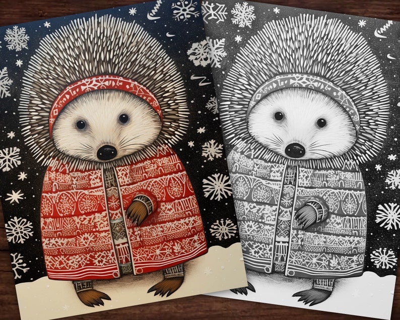30 Cute Porcupines Animal Coloring Page Book, Adults + kids Instant Download Grayscale Coloring Page, Printable PDF, Feast, Family, Cute image 10