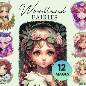 Delicate Woodland Forest Fairy Girls (12 Graphics) Illustration Instant Download; crafting, commercial, Fantasy Elf Clipart, Cute