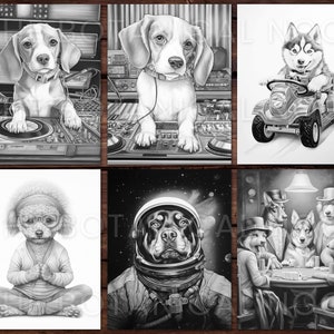 Pu&ograve; includere: Una collezione di sei stampe artistiche in bianco e nero raffiguranti cani antropomorfi in vari scenari. Un beagle &egrave; un DJ, un husky guida un'auto giocattolo e un Rottweiler indossa un casco da astronauta. Altri mostrano un barboncino che medita e cani che giocano a poker.