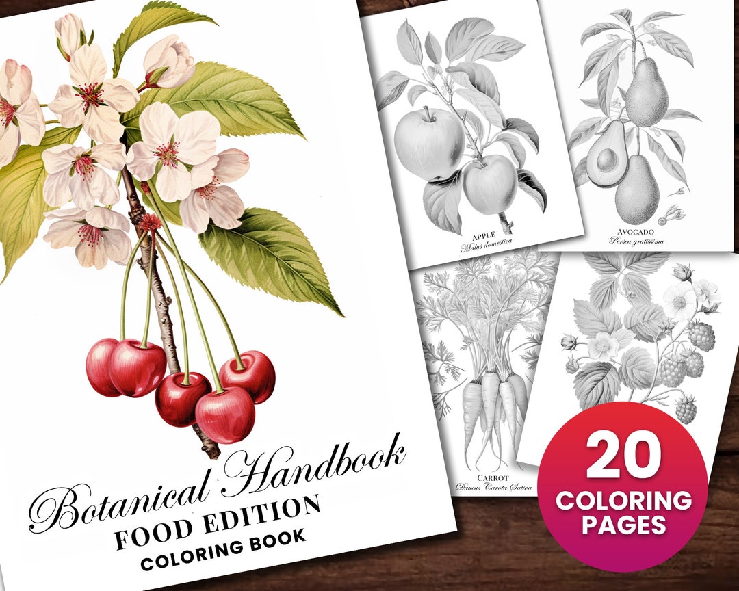 20 Botanical Handbook Fruits With Titles Coloring Page, Adults + Kids ...