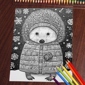30 Cute Porcupines Animal Coloring Page Book, Adults + kids Instant Download Grayscale Coloring Page, Printable PDF, Feast, Family, Cute image 9
