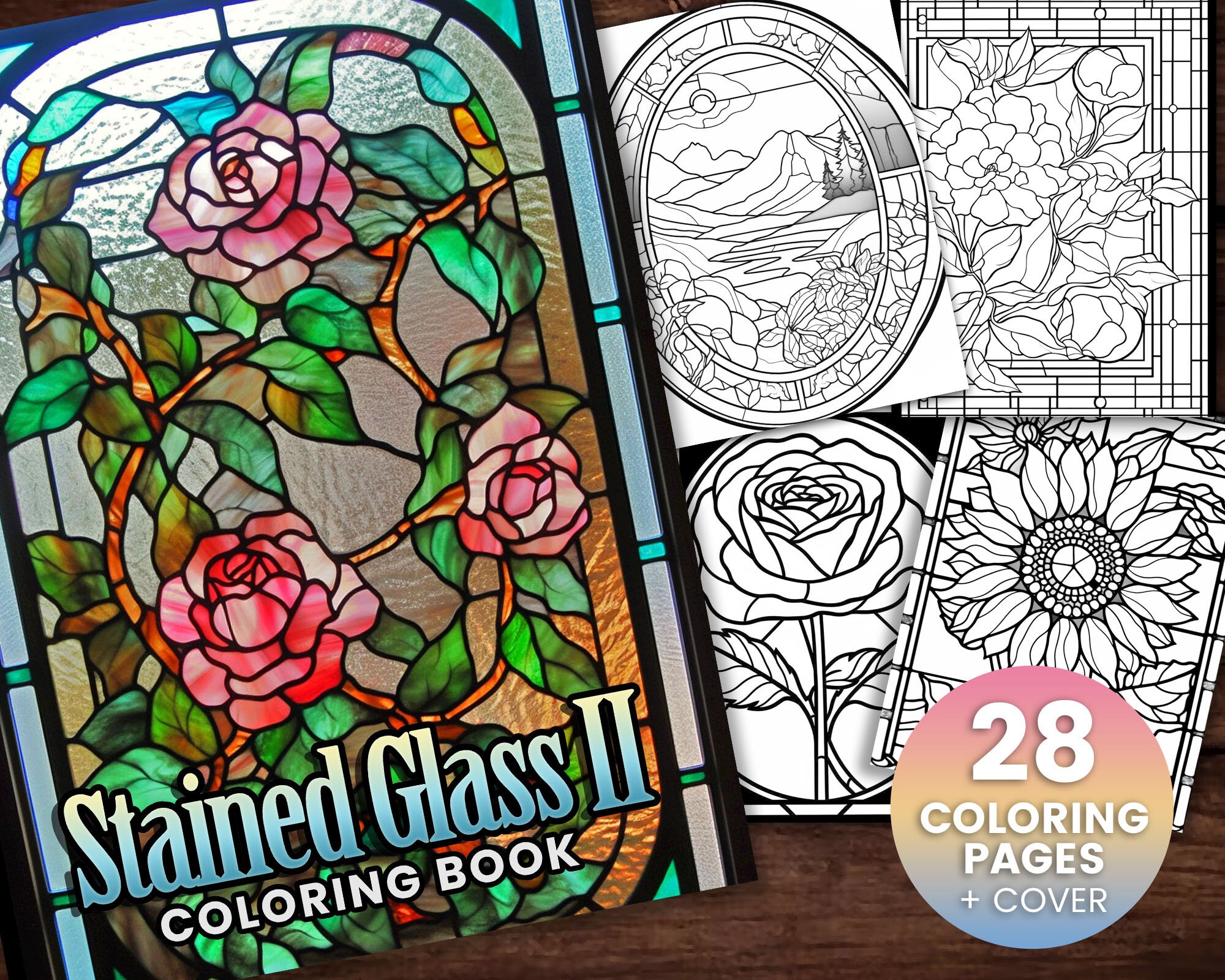 34 Stained Glass Crafts Kids Can Make 26 28 Stained Glass II Collection Coloring Page, Adults + kids- Instant…