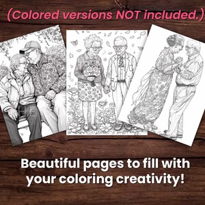 30 Elders in Love Coloring Pages Book, Adults kids Instant Download Grayscale Coloring Page, Printable PDF, Elders in love, adorable image 7