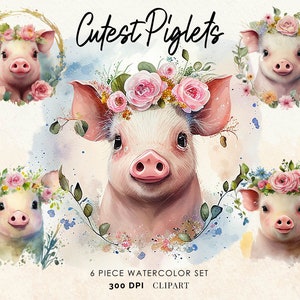 Lindo cerdo acuarela Clip Art Set (6 gráficos) ilustración descarga instantánea; elaboración, comercial, más lindo lechón Imágenes Prediseñadas, decoración de vivero de granja