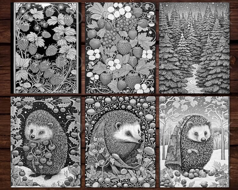 30 Cute Porcupines Animal Coloring Page Book, Adults + kids Instant Download Grayscale Coloring Page, Printable PDF, Feast, Family, Cute image 7