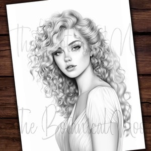 Beautiful Woman Curls Hairstyle Coloring Page, Adults & kids- Instant Download - Grayscale Coloring Page - Gift, Fairy PDF, Gorgeous