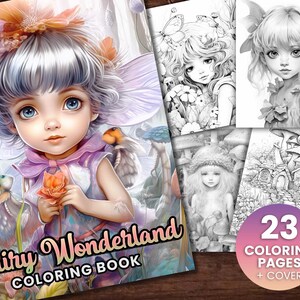 23 Fairy Wonderland Fairy Girls Fantasy Anime Färbung Seite, Erwachsene + Kinder - Instant Download - Graustufen Malseite - Geschenk, printable PDF