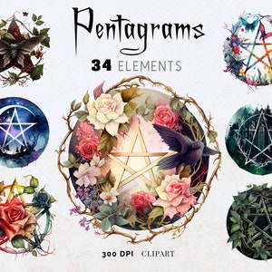 Pacote de clipart de pentagrama (34 gráficos) png místico, download instantâneo; bruxaria png clipart, fantasia png, oculto, clipart pagão,