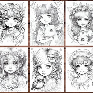 Delicate Forest Fairy Girls Fantasy Anime Coloring Page, Adults Kids ...
