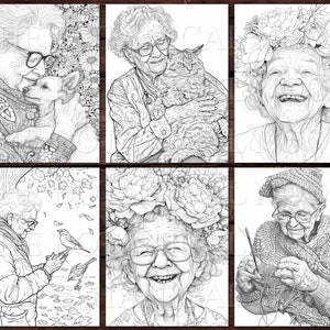 30 Elders in Love Coloring Pages Book, Adults kids Instant Download Grayscale Coloring Page, Printable PDF, Elders in love, adorable image 3