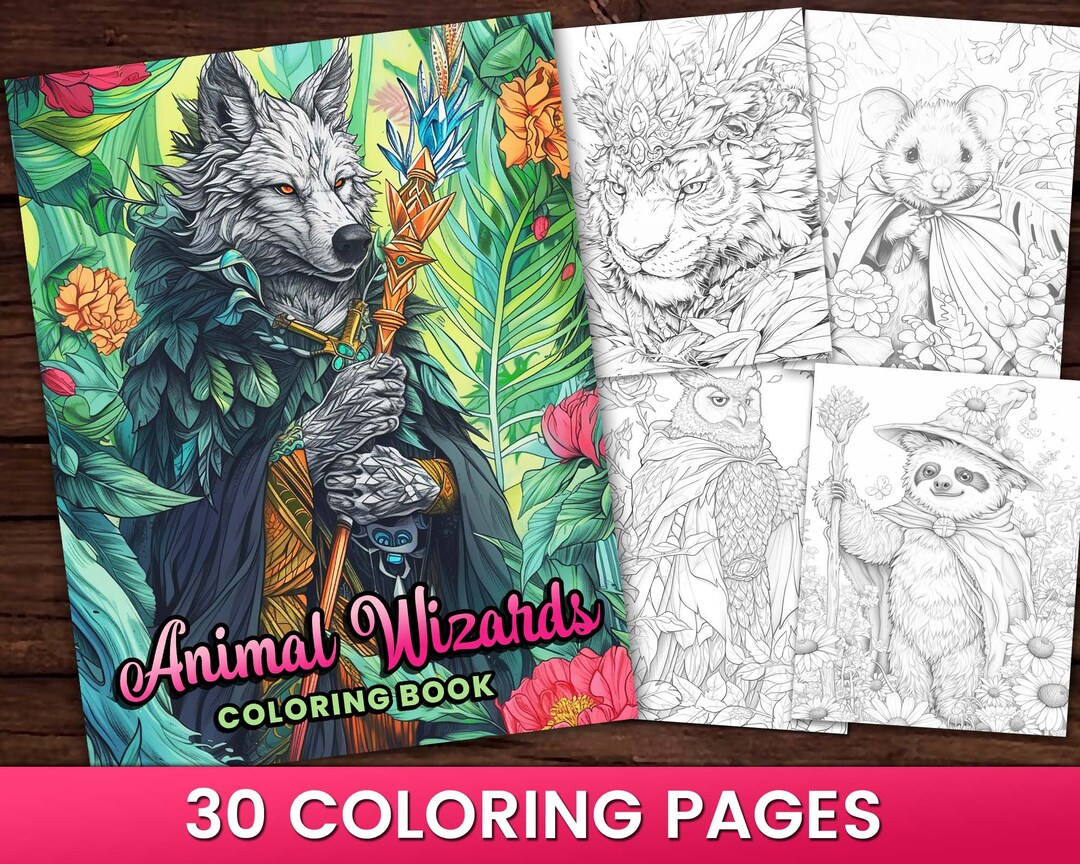 30 Animal Wizards, Adorable, Deer, Owl, Mice, Coloring Page Book ...