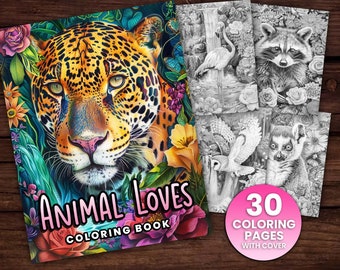 Animal Assortment Coloring Page Book, Adults + kids Instant Download Grayscale Coloring Page, Adult Coloring, Realistic Wildlife, Jaguar,