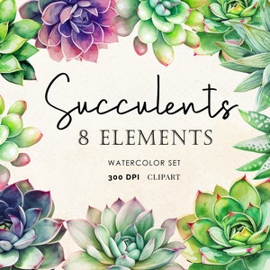 Watercolor Succulent  Clipart (8 piece  Graphic) Botanical Illustration Instant Download Image for crafting, invitations, commercial use