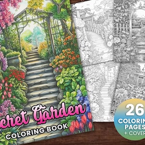 26 Secret Garden Coloring Book, Adults Kids Instant Download grayscale