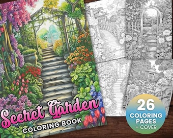 26 Secret Garden Kolorowanka, Dorośli Dzieci Natychmiastowe Pobieranie - Kolorowanka w Skali Szarości - Do Wydrukowania PDF, Kolorowanka Kwiatowa, Kolorowanka Ogrodowa